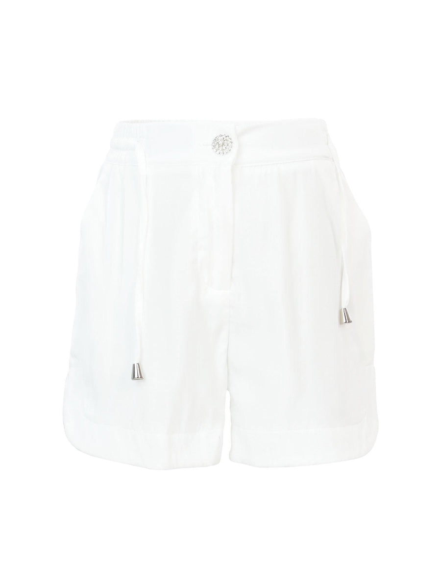 Shorts bianco latte con coulisse e bottone gioiello MG2657 BIANCO Manila Grace 