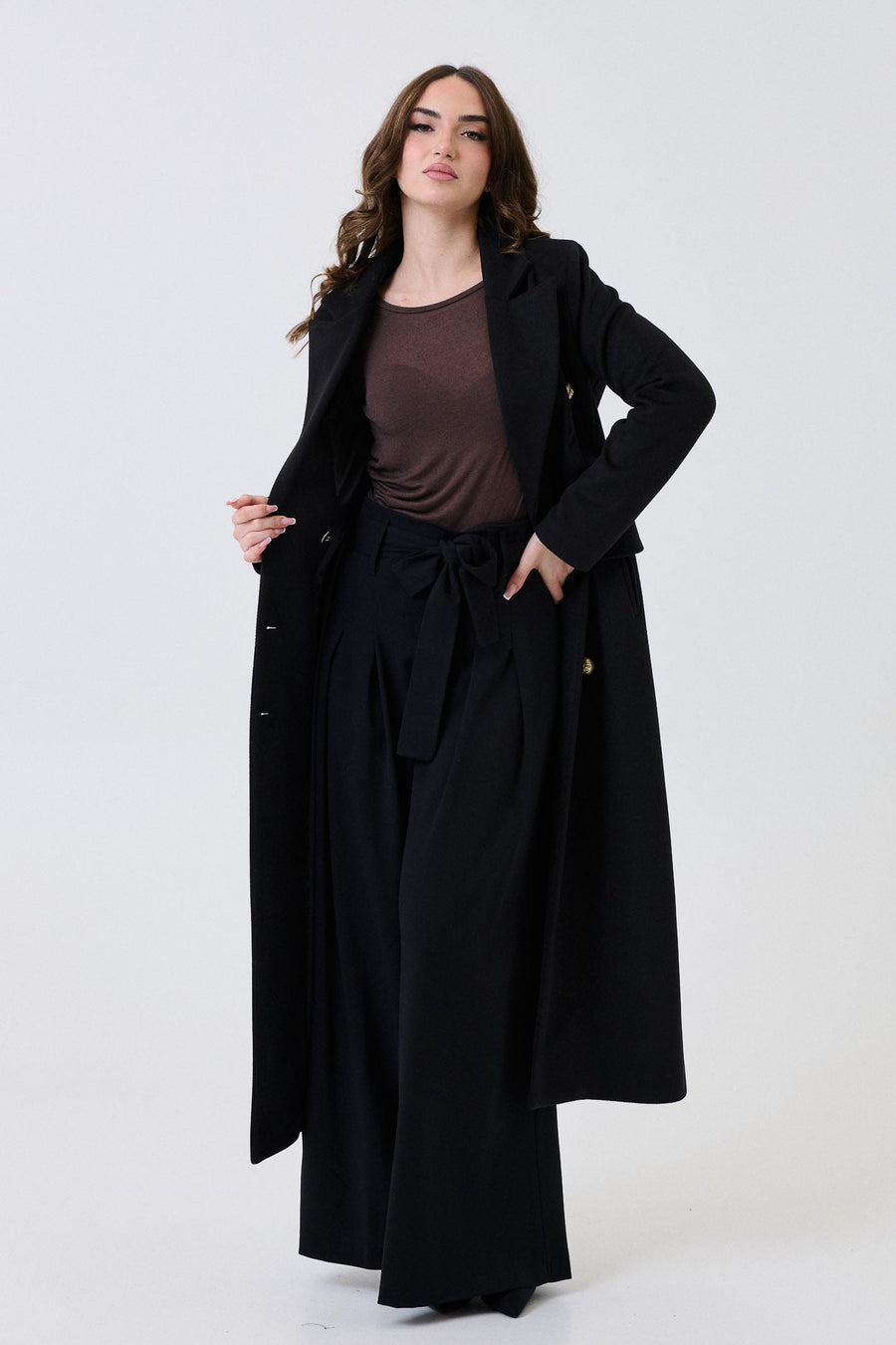 Cappotto doppiopetto lungo Armoire nero con bottoni dorati VIOLET NERO Armoire 