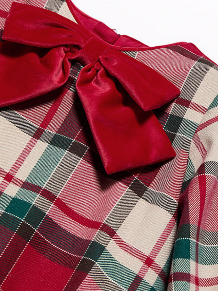 Abito tartan Abel & Lula rosso con fiocco in velluto 15509 Rosso Abel & Lula 