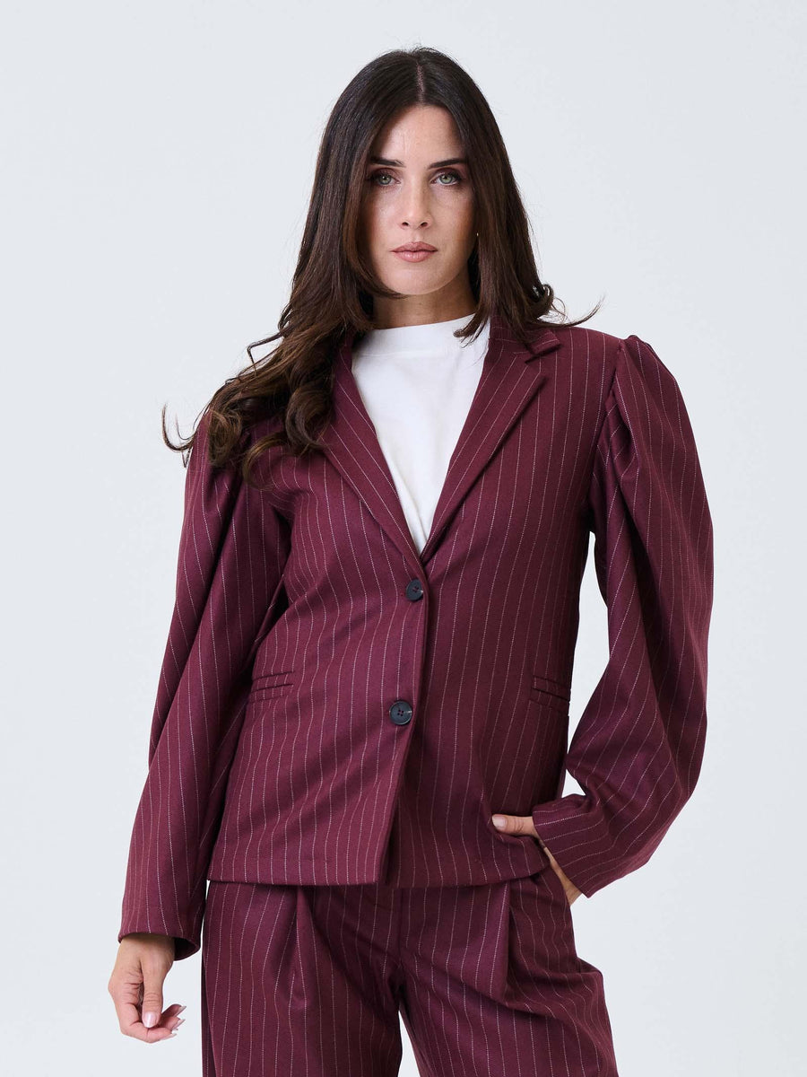 Giacca gessata Haveone bordeaux con spalline a palloncino JVSP042 BORDEAUX Haveone 