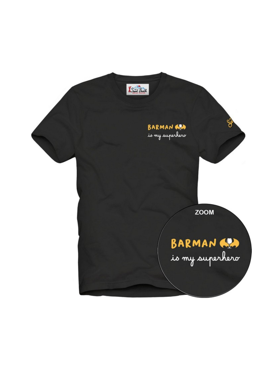 T-Shirt Saint Barth nera "barman is my superhero" ARN0001 02917G MC2 SAINT BARTH 