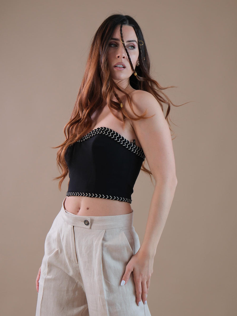 Top corto treccine nero BOU123 NERO Bohemian V 