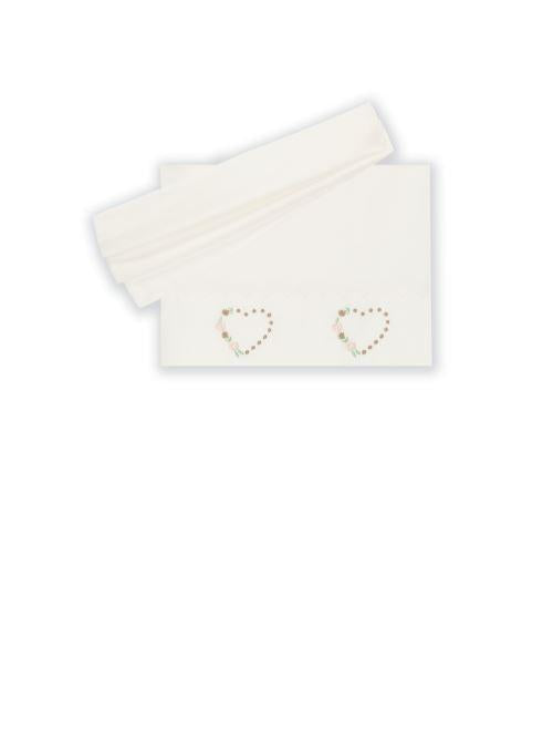 Set lenzuolino 3 pezzi bianco con cuori e rose ricamati IB18LE C2383P Marlù 