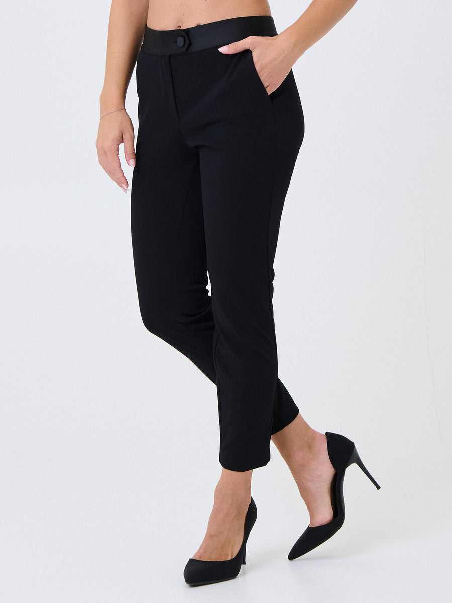 Pantalone slim Imperial nero con fascia in raso in vita PVN2KAW NERO Imperial 