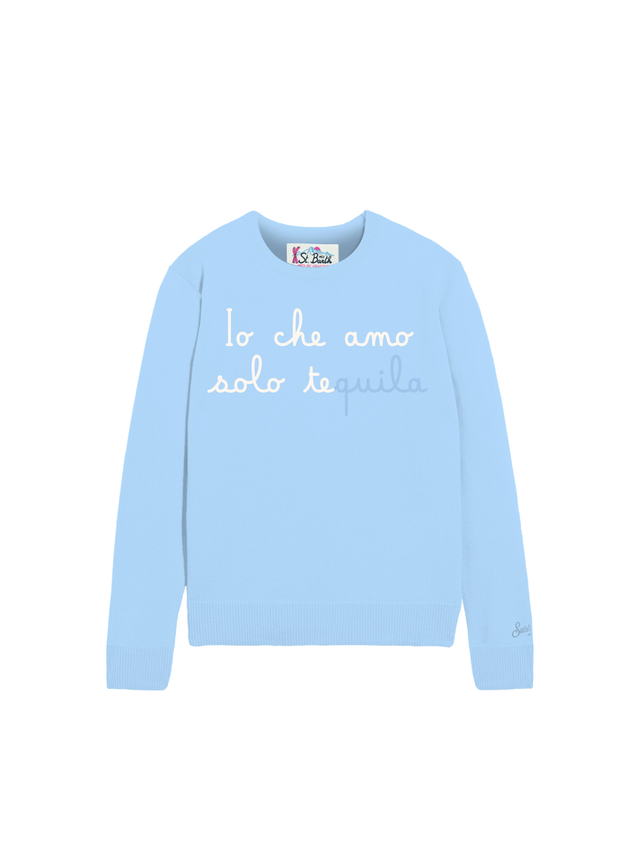 Maglione "18 emb" Saint Barth azzurra con scritta "Io che amo solo tequila" QUE0010 00586I MC2 SAINT BARTH 