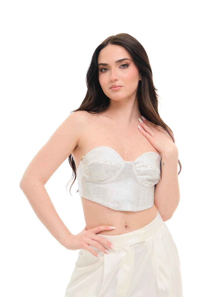 Top "crop" Silence Limited bianco con strass SD8037 OFFWHITE Silence Limited 