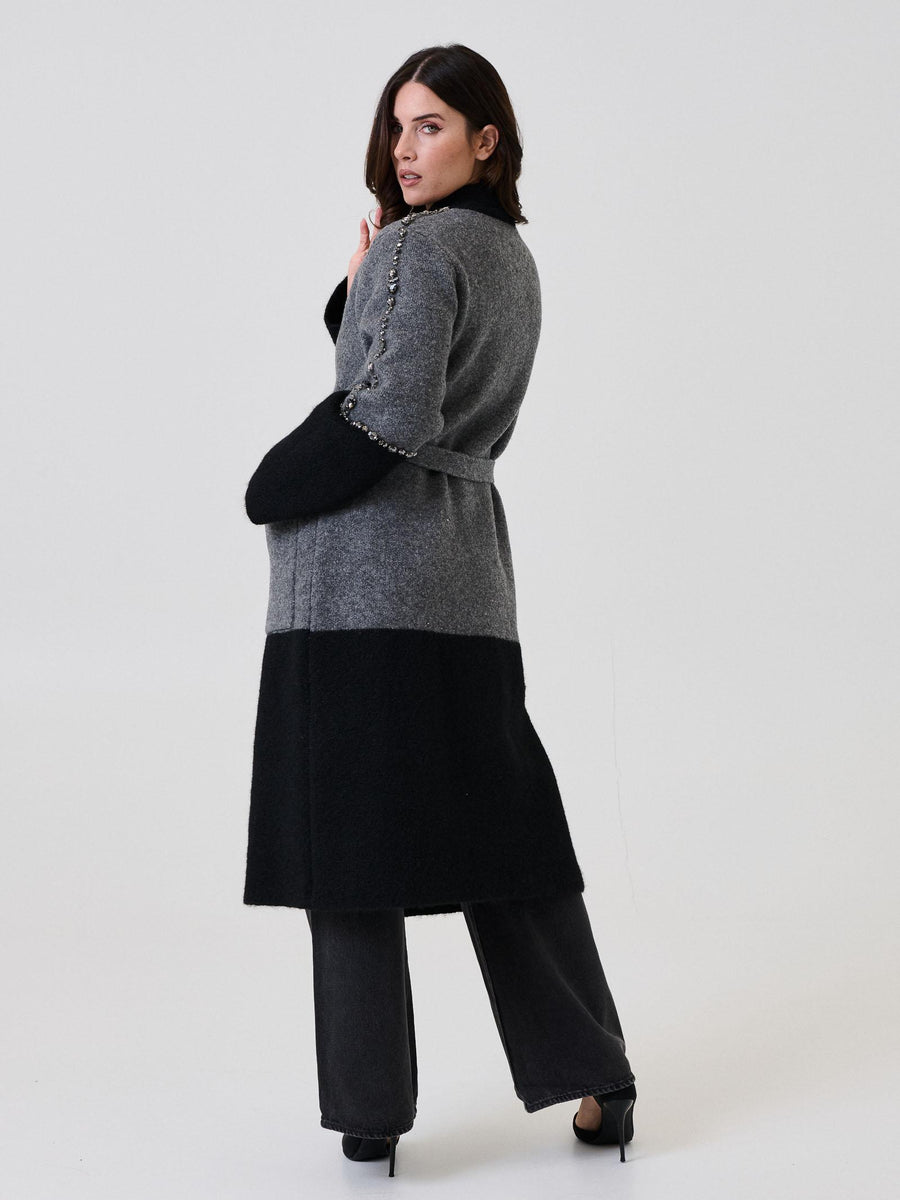 Cappotto lungo Vicolo nero/grigio con dettagli gioiello 55002F NERO Vicolo 