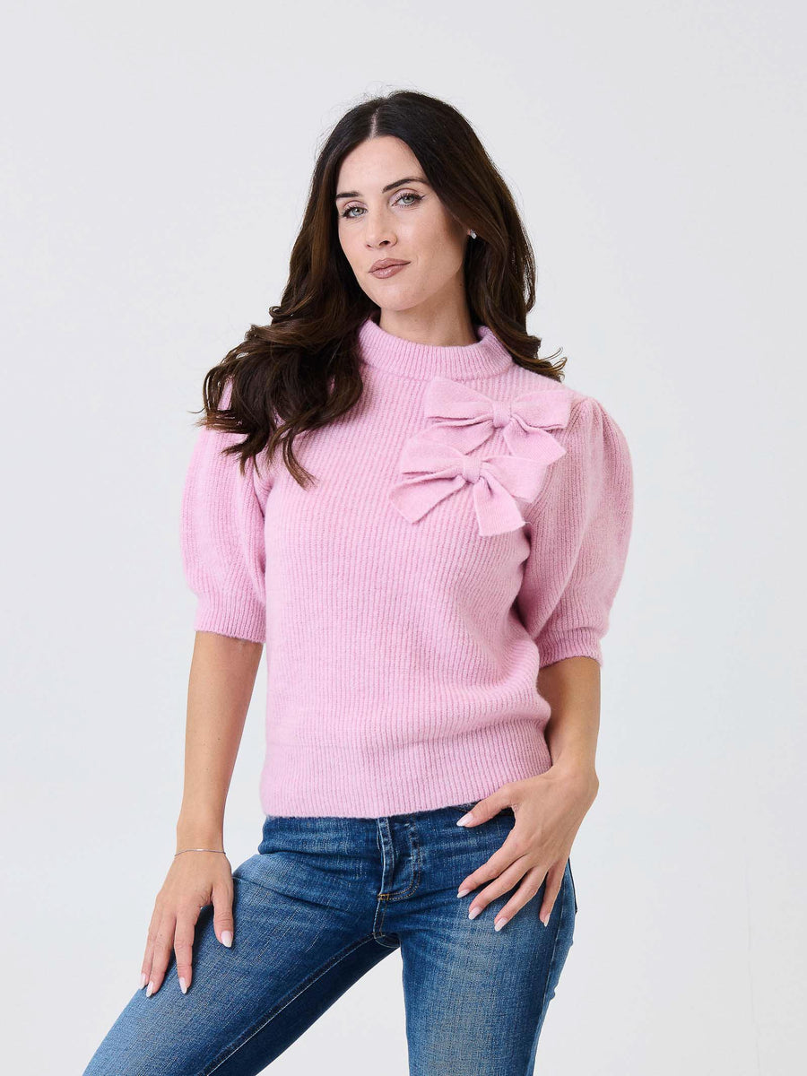 Maglione a mezze maniche a palloncino Kontatto rosa con fiocco 3M0931C PINK kontatto 