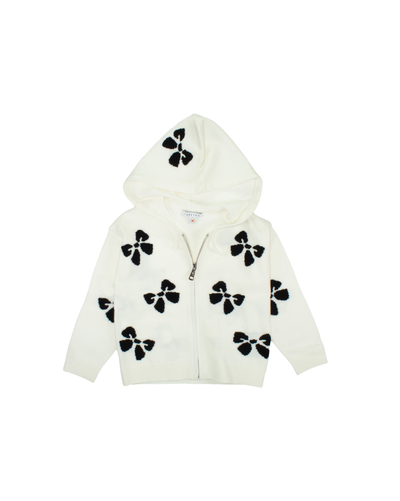 Cardigan con zip Tobetoo bianco con fiocchi all over neri TB963W25 LAT Tobetoo 