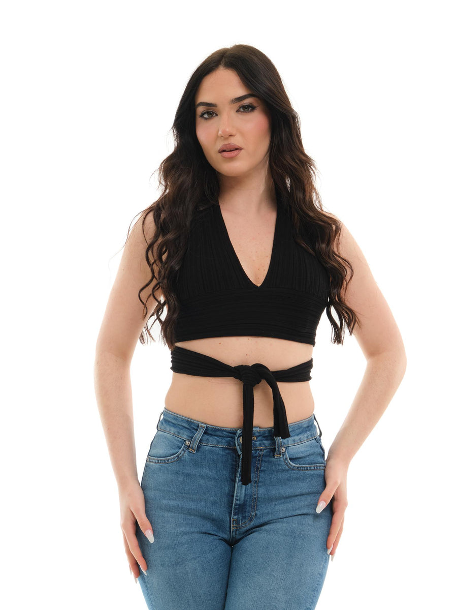 Top cropped Vicolo nero con incrocio sul collo 44040D NE Vicolo 