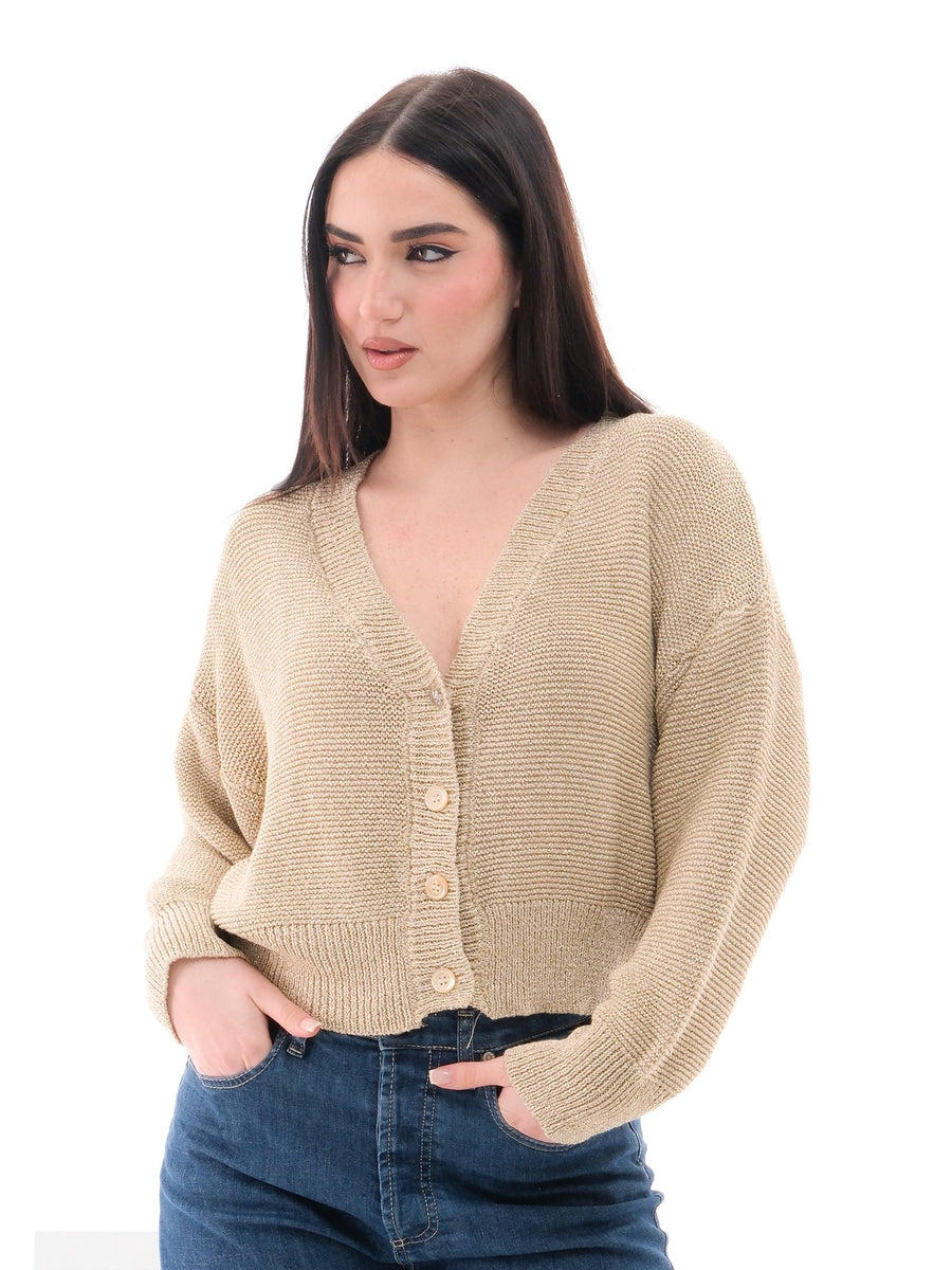 Cardigan lurex Vicolo oro con scollo a V e bottone gioiello 55014D ORO Vicolo 