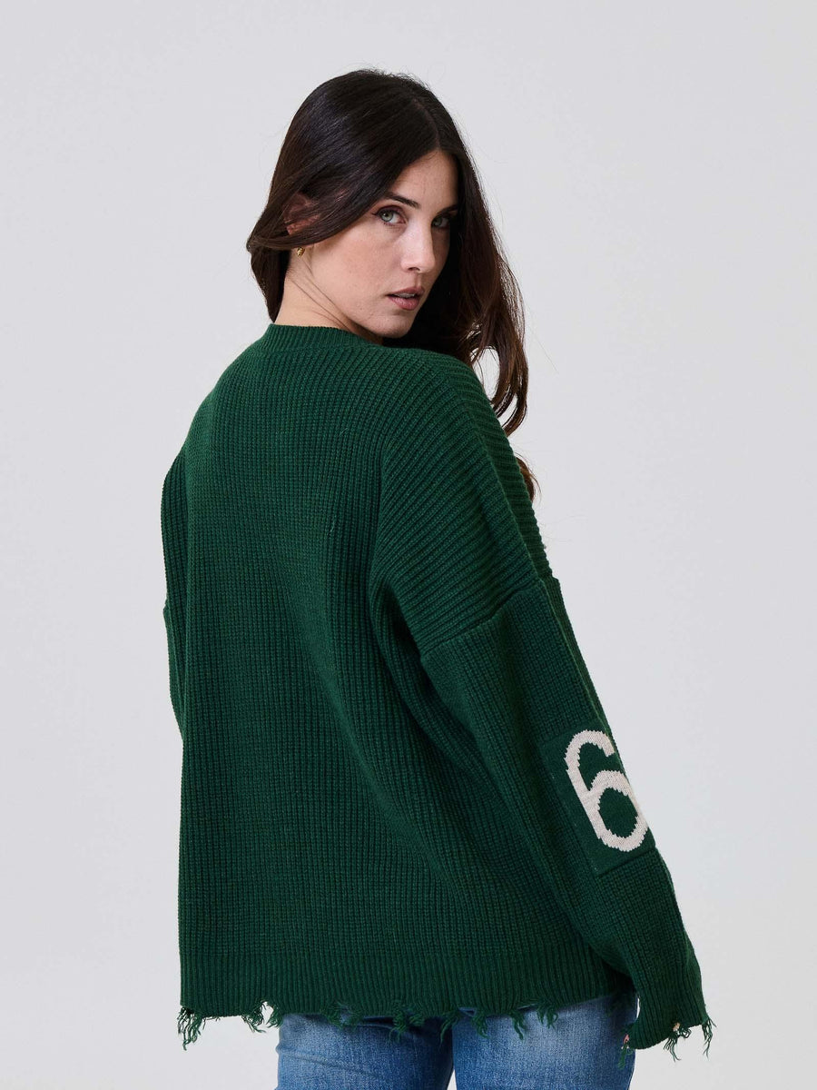 Maglione Vicolo verde con ricamo logo e bordi sfrangiati 77117F VERDE Vicolo 