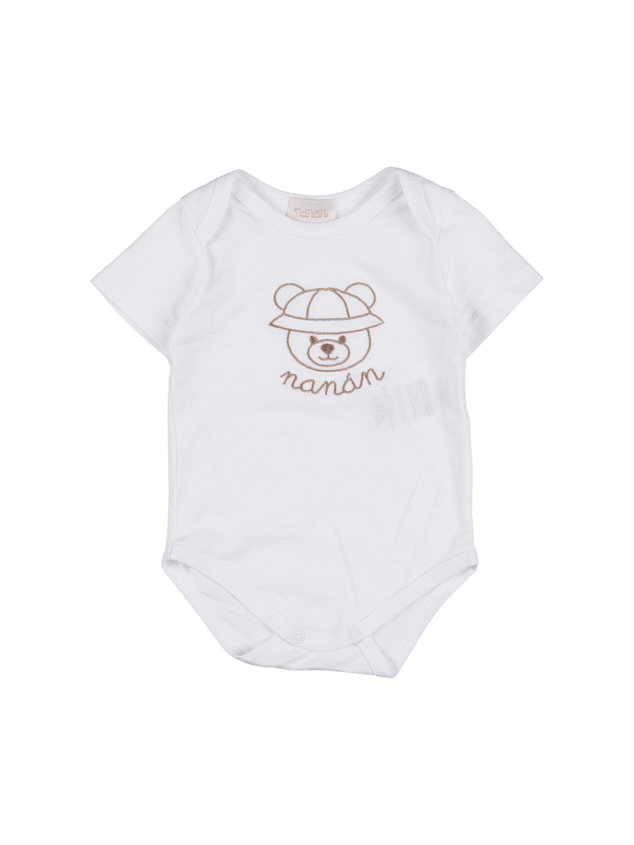 Body Nanan bianco con orsetto frontale con cappello e logo ricamato E25107 B Nanan 