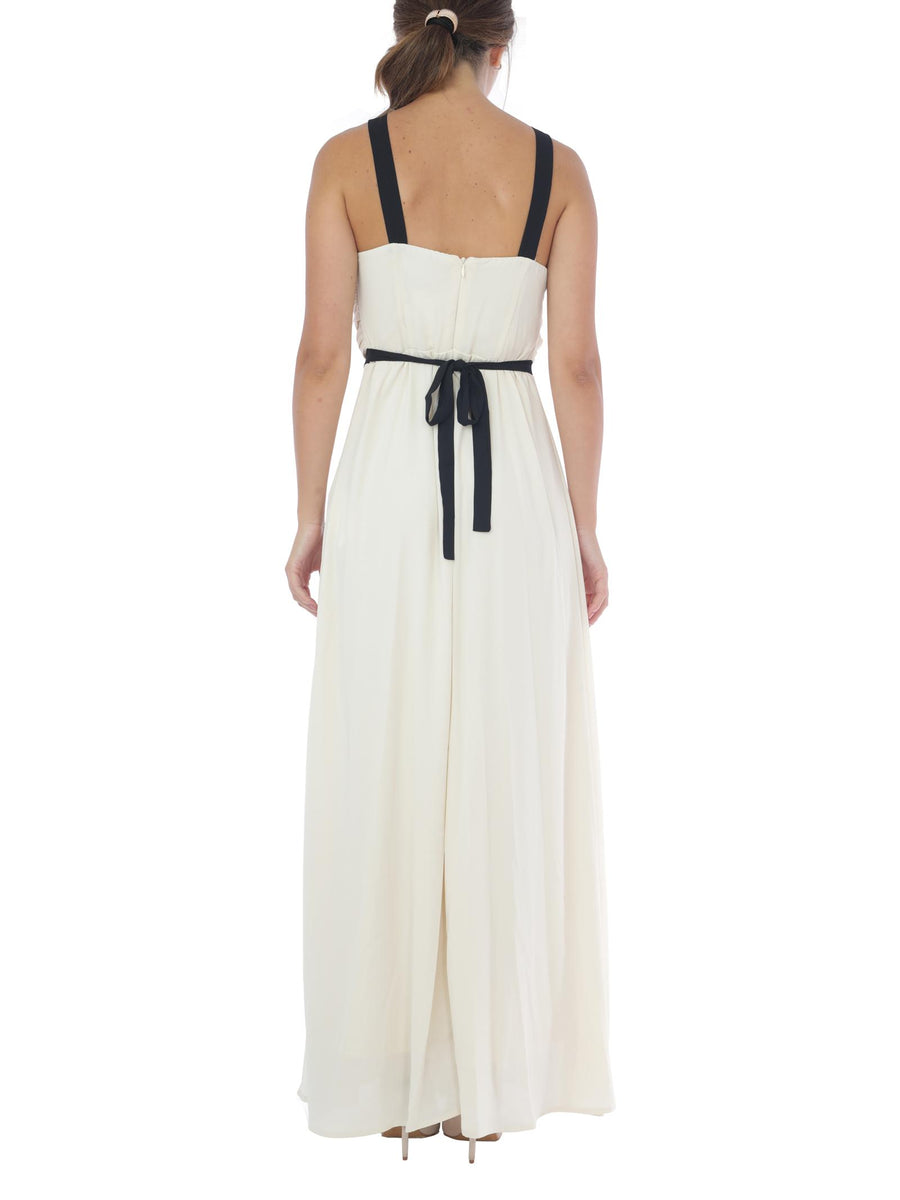 Abito lungo avorio e nero CFC0110571003 B435 Rinascimento 