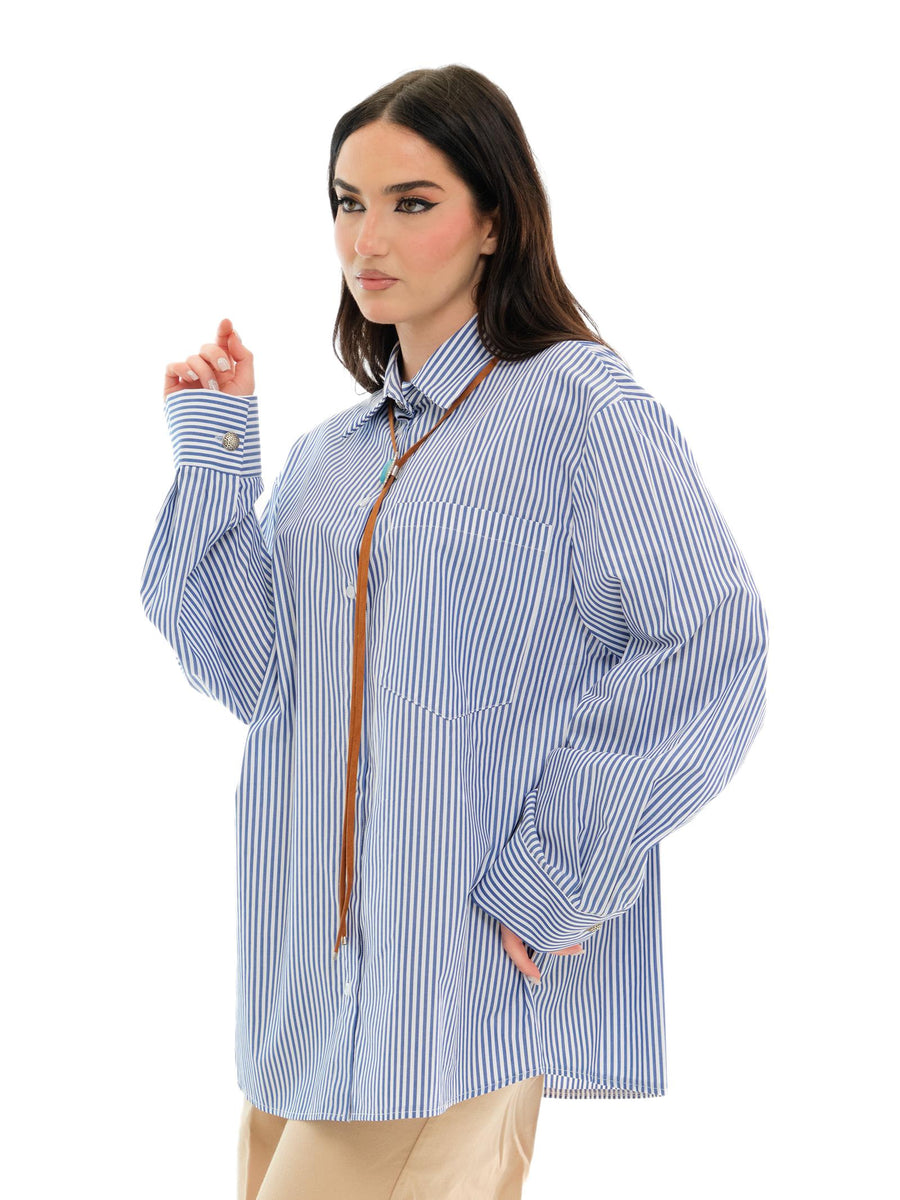 Camicia over Vicolo a righe bianca e azzurra TD1228 BIA/AZZ Vicolo 