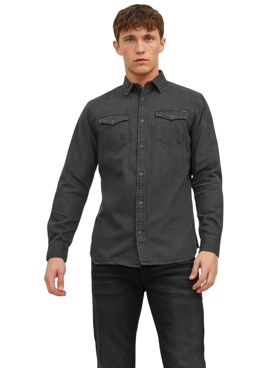 Camicia Jack & Jones nera in denim 12138115 Black Denim Slim Jack & Jones 