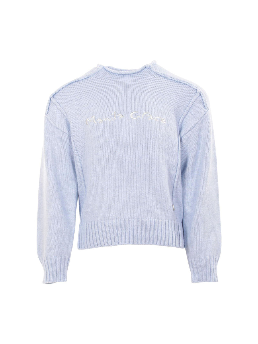 Maglioncino bambina Manila Grace azzurro polvere e logo silver MFBF24M212 POLVERE Manila Grace 