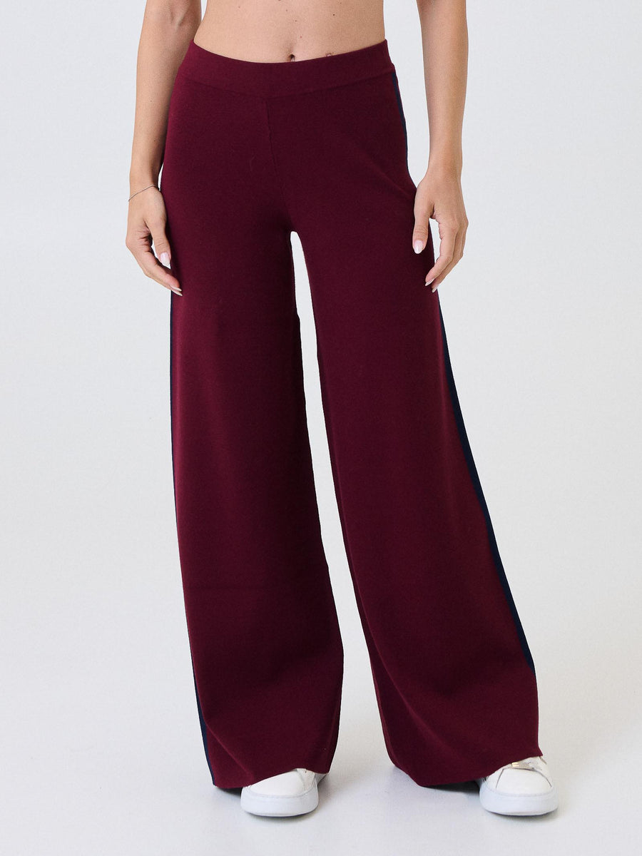 Pantalone a gamba ampia Kontatto bordeaux con bansde laterali blu navy 3M0942C BORDEAUX kontatto 