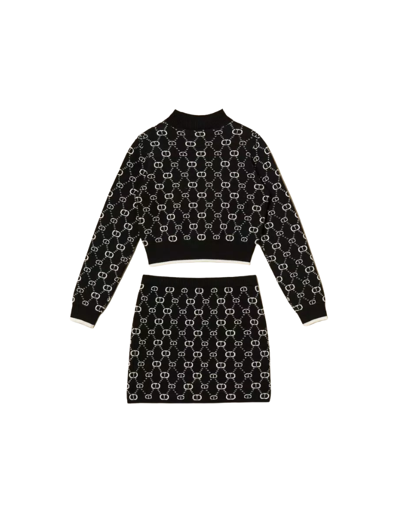 Maglia e gonna jacquard Twinset nero con Oval T 252GJ3022 12795 Twinset 