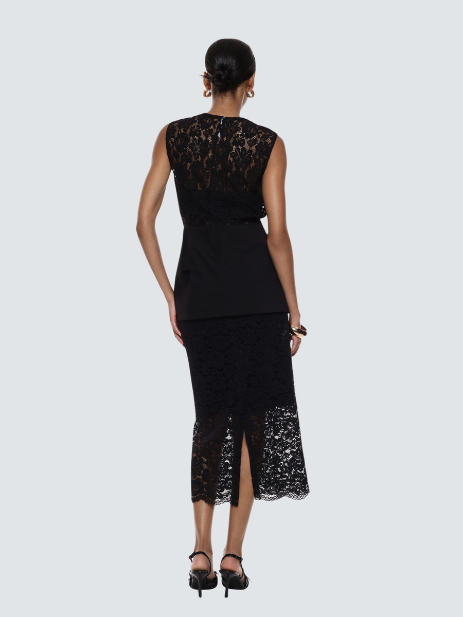 Gonna lunga Imperial nero in pizzo con spacco e cintura GMK5KMA NERO Imperial 