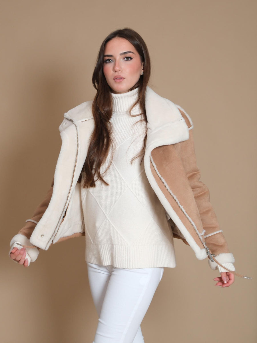 Cappotto montone Rino & Pelle cammello con dettagli panna Beck.7002412 TWI Rino & Pelle 