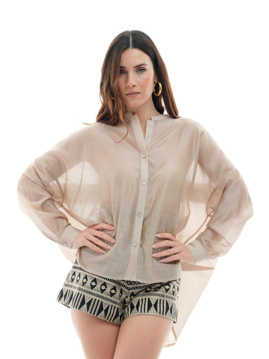 Camicia lunga Bohemian Vì sabbia con dettaglio frange CA208 SAND Bohemian V 