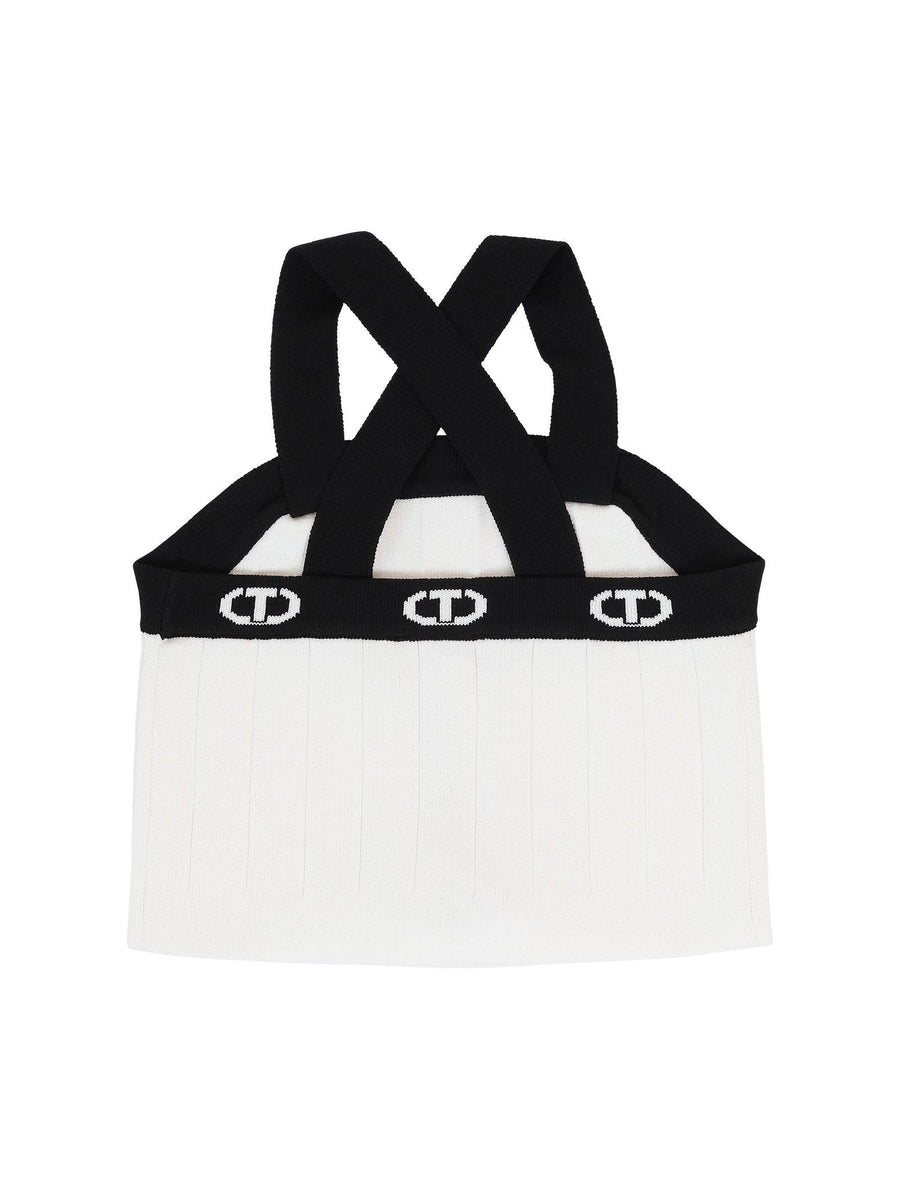 Top Twinset bianco con bordo logato e spalline nero 251GJ3QW2 02849 Twinset 