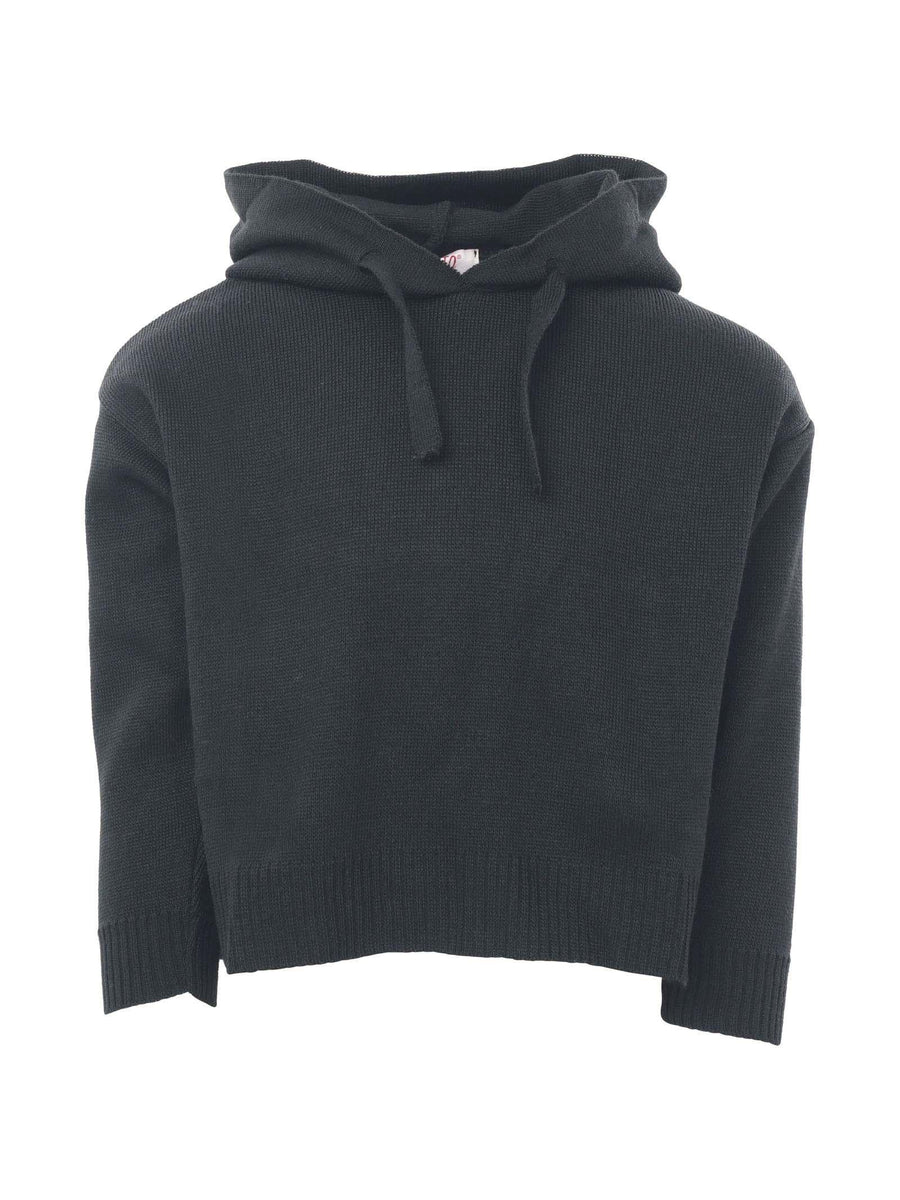 Felpa in maglia con cappuccio nero W0219 BLK kontatto kids 