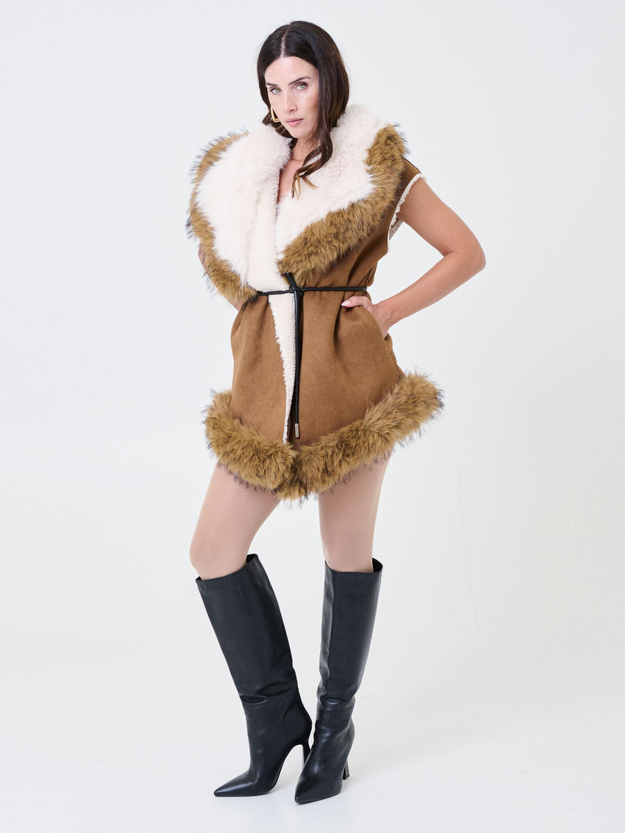 Cappotto smanicato Pho Firenze con pelliccia marrone 4324006EF CASTORO PHO FIRENZE 