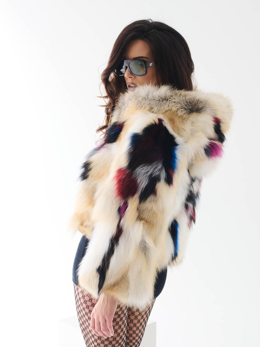 Pelliccia volpe Yes London beige e nera con inserti in pelle LC2012 BEI/NE Yes london 