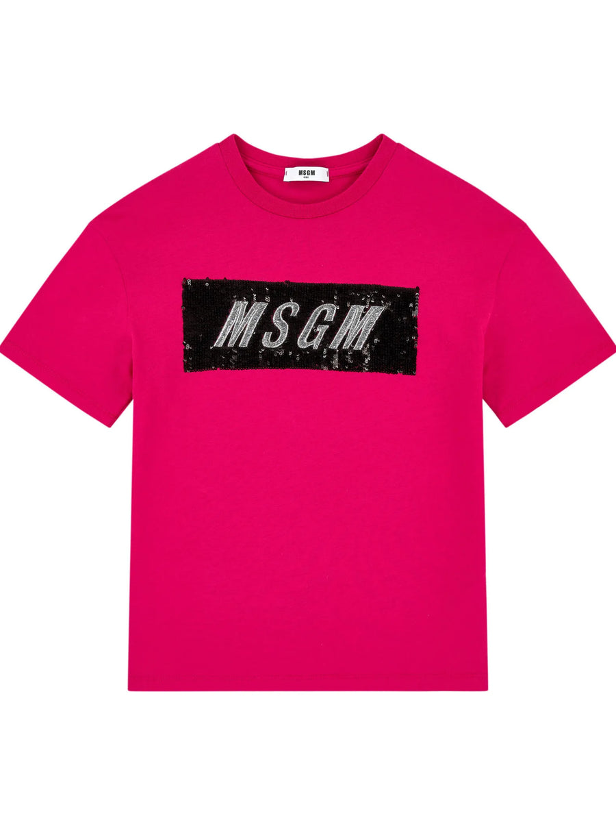 T-shirt fucsia logo ricamato MSGM