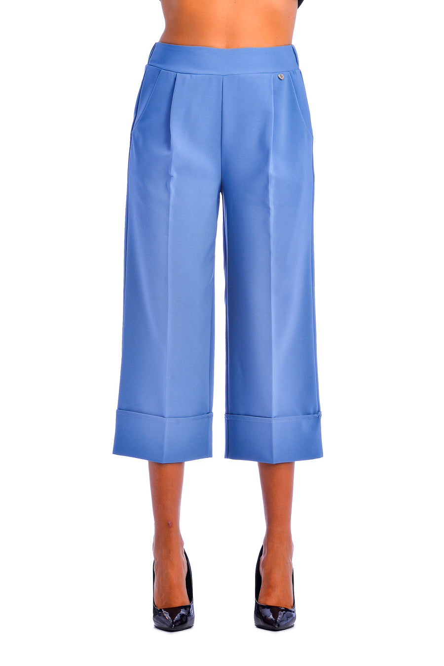 Pantalone cropped azzurro polvere