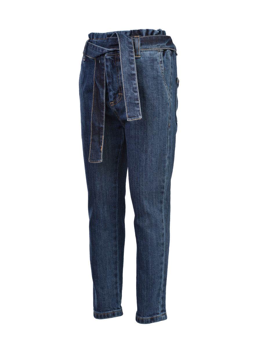 Jeans denim blu con cintura