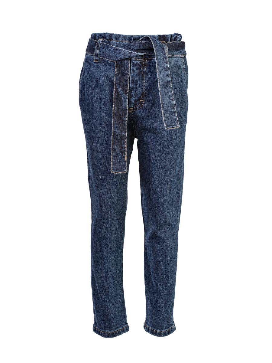 Jeans denim blu con cintura