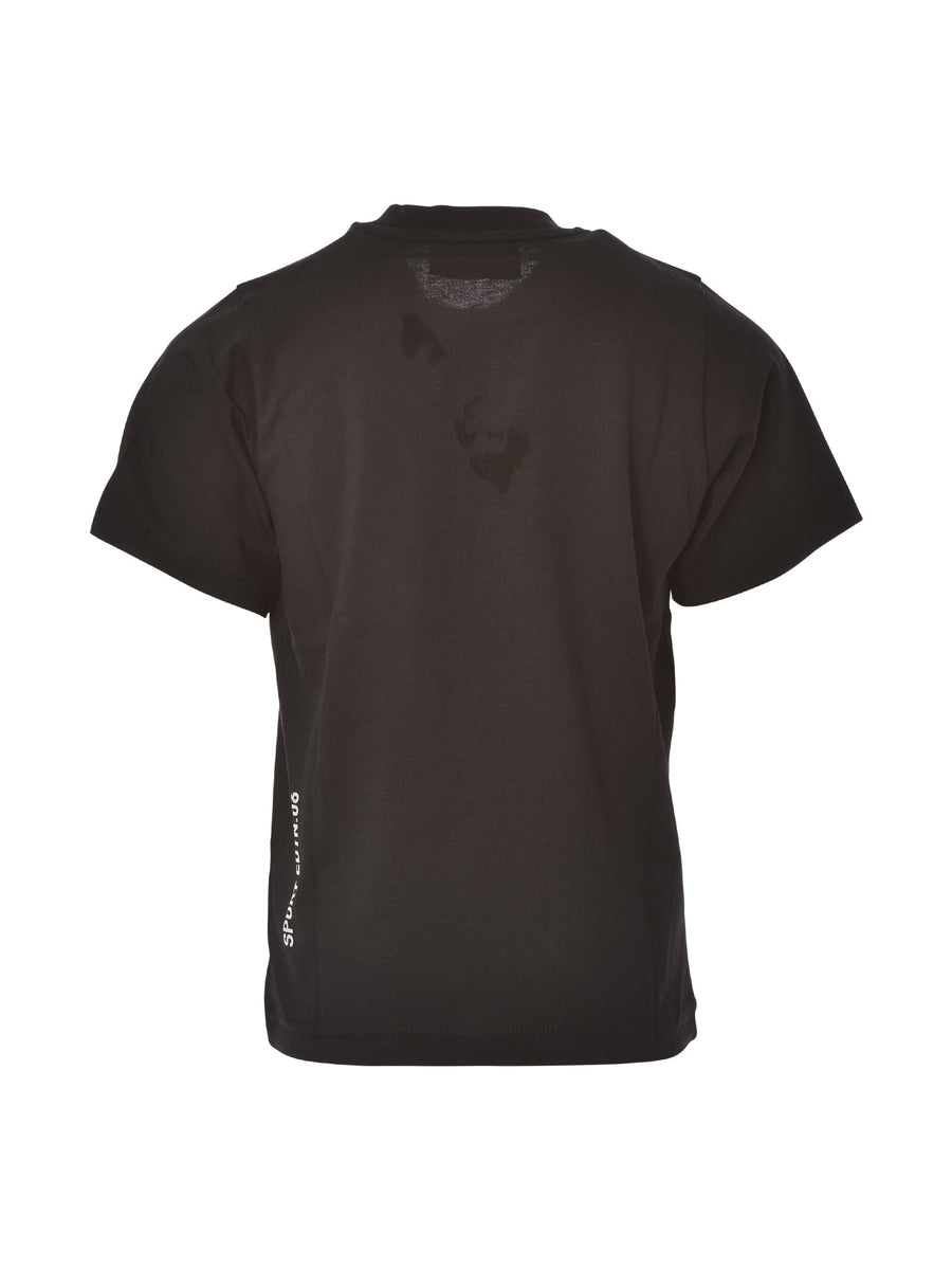 T-shirt nera con stampa foglia logata