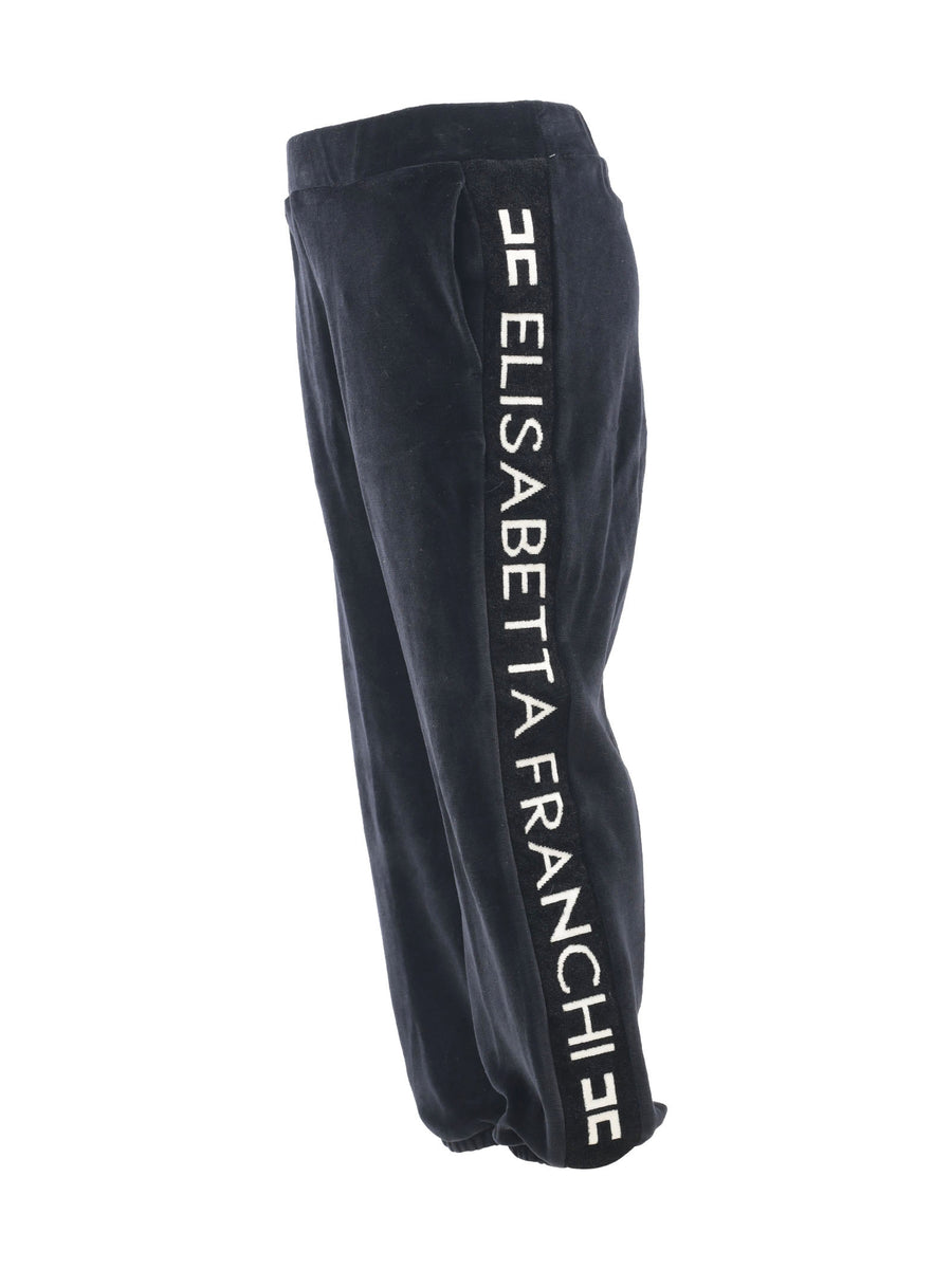 Pantalone in ciniglia nero con bande logate
