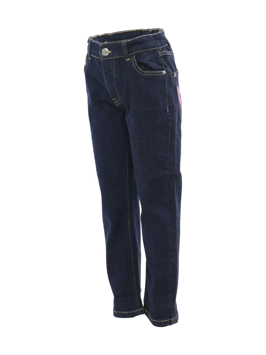 Jeans denim blu con dettaglio print