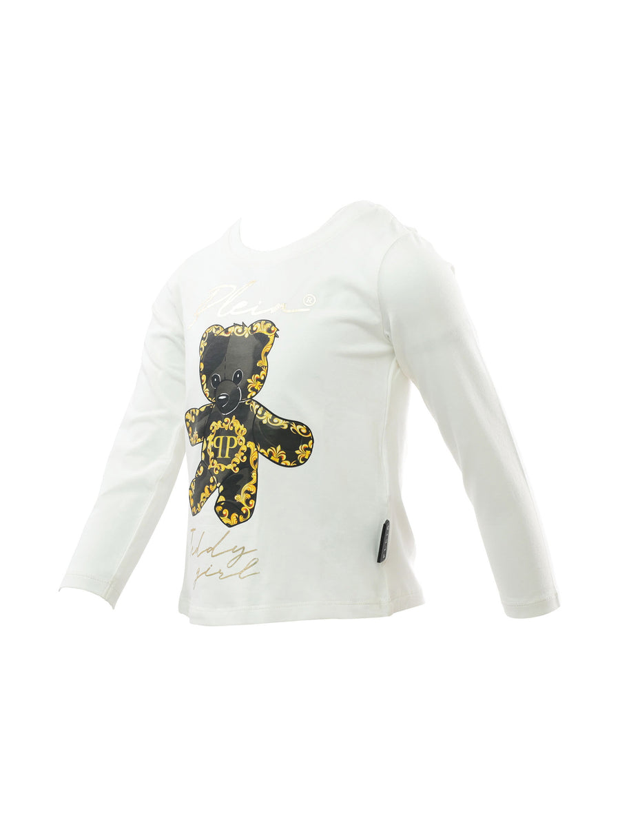 T-shirt bianca con orsetto camouflage