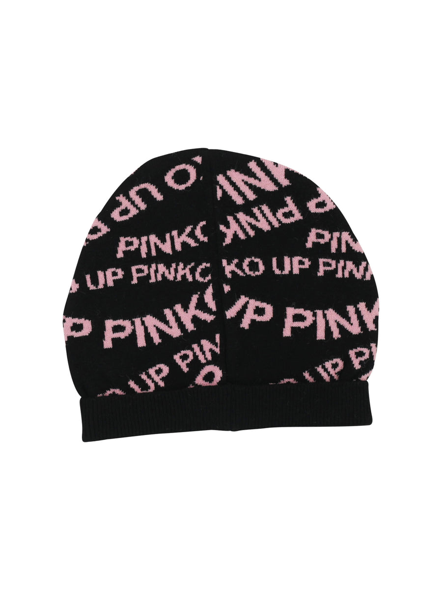 Cappello nero con scritta all over rosa