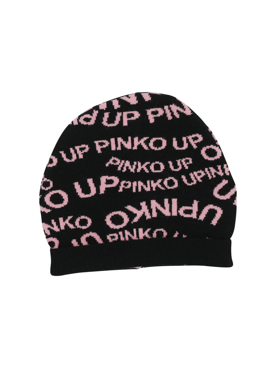 Cappello nero con scritta all over rosa