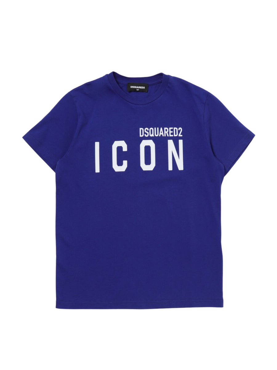T-shirt girocollo blu con logo Icon