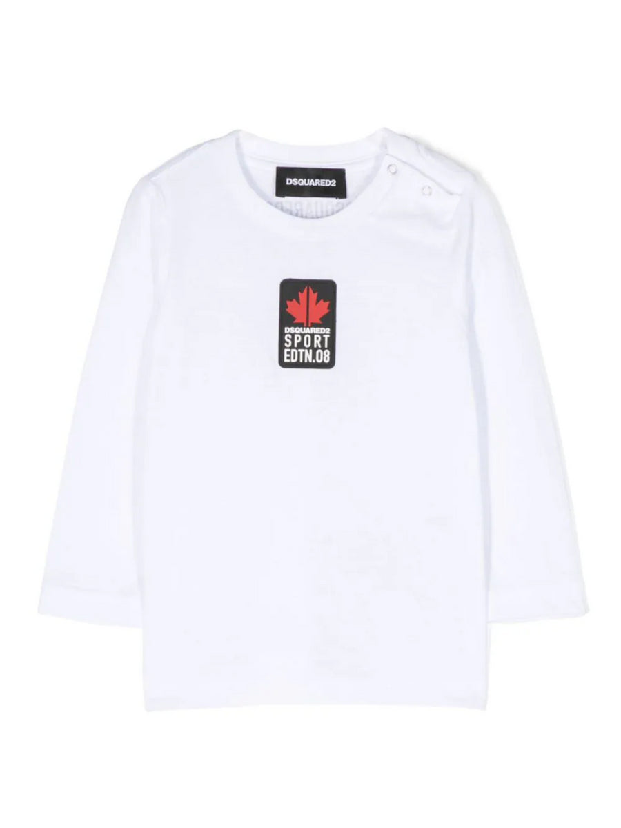 T-shirt manica lunga bianca con logo in gomma