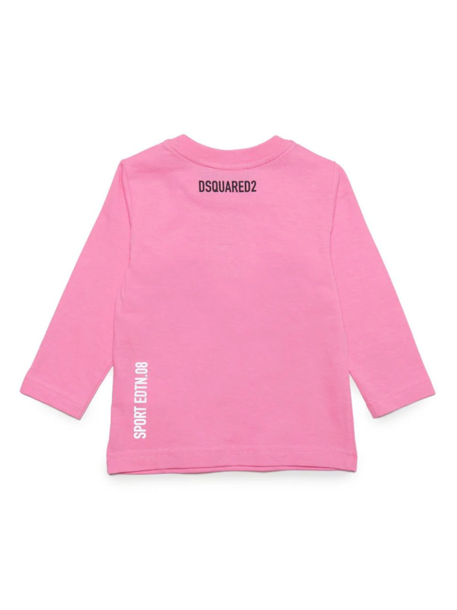 T-shirt manica lunga rosa con logo in gomma