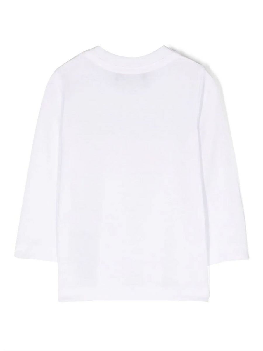 T-shirt manica lunga bianca con logo nero sul fronte