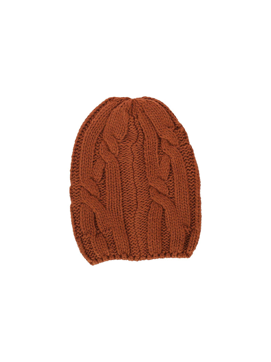 Cappello in magliacognac con patch logo