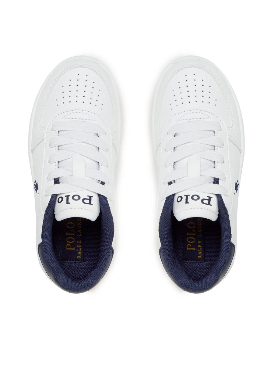 Sneakers in ecopelle bianche con tallone e logo blu