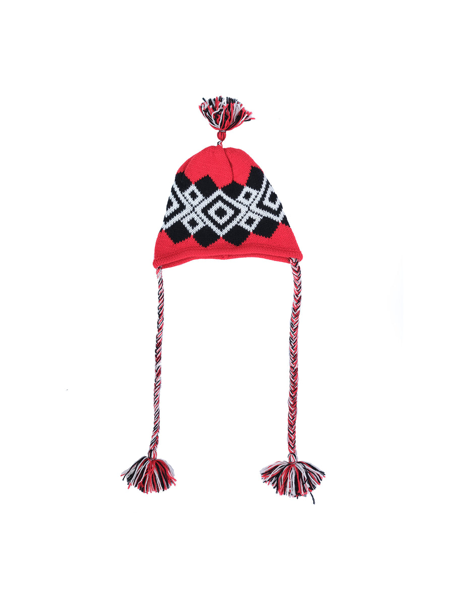 Cappello stile peruviano con nappa e trecce