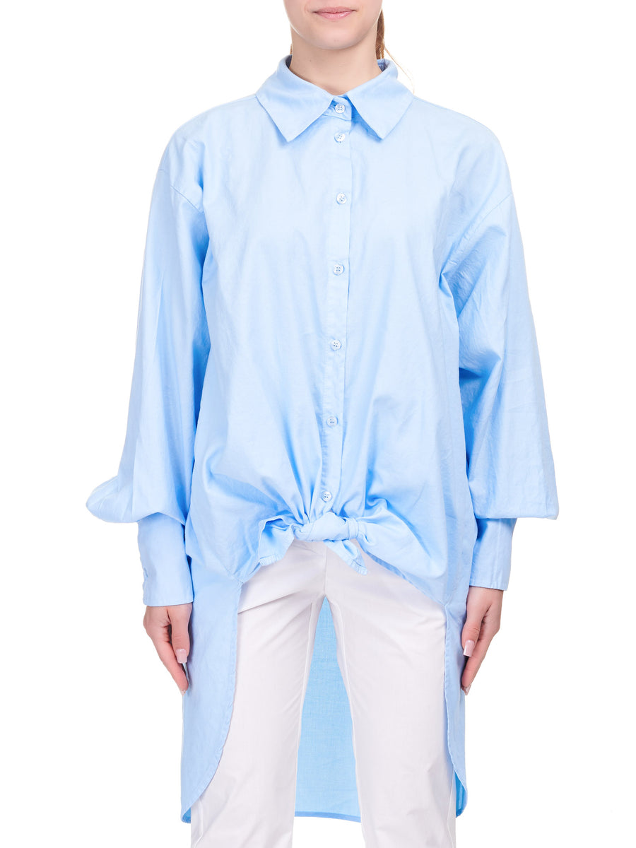 Maxi camicia azzurra asimmetrica