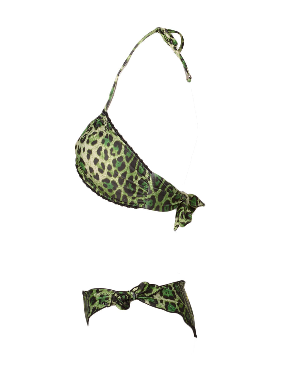 Costume bikini a fascia Green leopard