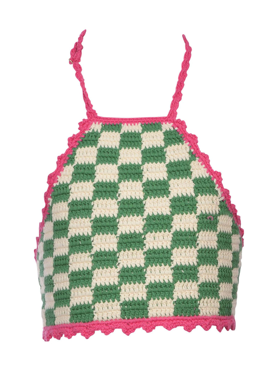 Top crochet bianco e verde